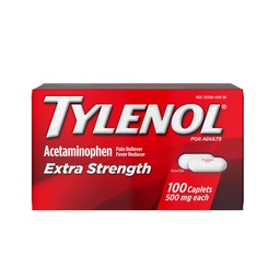 Pílulas de alívio da dor extra da força do tilenol, acetaminofeno 500mg Caplets, remédio redutor da dor e da febre para dor de cabeça, dor nas costas, dor de dente e artrite menor, 100 conta garrafa