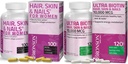 Cabelo Bronson, pele e unhas com Biotin Suplemento Vitamina de força extra para mulheres + Ultra Biotin 10.000 Mcg