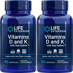 Vitaminas de Extensão de Vida D e K com Iodo Mar, 90 Cápsulas