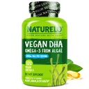 NATURELO Vegan DHA - Ómega 3 óleo de algas - Suplemento para cérebro, coração, articulação, saúde ocular - Fornece ácidos gordos essenciais para mulheres homens e crianças - Complementos Vitaminas pré-natais - 120 Softgels