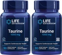 Extensão da vida Taurina, Pure Taurine Amino Acid Supplement, Heart, Fígado e Saúde do Cérebro, Longevidade, Músculo e Exercício, dose de 1000 mg, Não-GMO, Gluten-Free - Two Pack - 90 Cápsulas Vegetarianas x 2