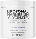 Codeage Suplemento de magnésio lipossômico, 2 meses de fornecimento, Quelato de magnésio de bisglicinato, Pílulas minerais de magnésio quelado, BioPerine Black Pepper Vitaminas Cápsulas, Não-GMO Vegan, 240 ct