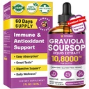 Graviola Soursop Leaf Extract Liquid - Soursop Bitters Líquido, Suporte Imune, Relaxar, Fígado e Dormir, Açúcar & Álcool-livre, Fórmula altamente absorvível, Sabor de frutas de paixão, 2 Fl Oz