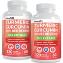5-em-1 Suplemento orgânico de Curcumina Turmérica (4210mg) com Berberine, Ceilão Bioperina de Canela e Ginger Suplementos para Junta, Coração, Gut, & Suporte Metabólico (120 ct) (Pacote de 2)