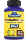 Benfotiamina, 500 mg, uma forma lipossolúvel de tiamina, metabolismo saudável, vitamina B1, ultra-biodisponível de alta potência, sem glúten, não-GMO, vegetariano, 120 cápsulas
