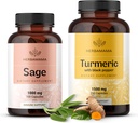 HERBAMA Sage and Turmeric Kit - Pacote de 1000 mg Folha de Salva & Curcumina Turmérica Cápsulas - Vegan, Não-GMO, Gelatina-Free - 2 Pack