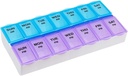 EZY DOSE Semanal (7-dia) Caso de pílula diária AM/PM, Planner de medicina, Vitamim, Óleo de peixe, Suplementos Organizador Container, Compartimentos grandes, 2 vezes por dia, Lids azul e roxo, BPA Free