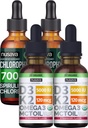 NUSAVA Strawberry Flavored D3 K2 Drops e Chlorophyll Liquid Drops Bundle - Vitaminas Líquidas Potentes para Coração, Junta, Energia e Suporte Imune - Não-GMO, Gluten-Free, 2pk Cada