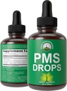 Suplemento de alívio de PMS 9-em-1 gotas líquidas. 9 Ingredientes de ervas para apoiar período Cãibras dor para as mulheres. Vegan, Zero Vitaminas de açúcar com Berries de árvore de caste orgânico, Cram Bark, Raiz de Yam, Folha de aveia