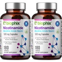 Biophix B-3 Nicotinamida 500 mg 180 Caps 2 Pack - Nicotínico Amide Niacin Natural Flush-Free Vitamina Fórmula - Apoia a saúde da pele