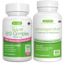 Super B12-Complexo 1000mcg + Avançado Ashwagandha KSM-66, L-Theanina & Pacote de Magnésio, Alta Absorção Sublingual Vitamina B12 + Complexo de Adaptogênio Multi Ação, por Igennus