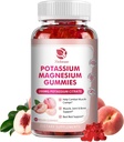 Gomas de magnésio de potássio - Glicinato de magnésio de alta absorção & Citrato de potássio 200mg Plus Omega 3, B6, D3, K2 & Cálcio - Gummy mastigável para Imunidade e Energia - Flavor de pêssego - 60 Conde