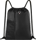 BeeGreen Black Drawstring Backpack saco de ginástica para homens mulheres String esportes mochila com água garrafa malha bolsos e 2 Zippered bolso grande cinch pacote saco de treino 16" x 20"
