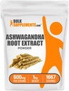 BulkSupplements.com Ashwagandha Extrato de raiz em pó - Suplemento Ashwagandha, Suplemento de ervas - Vegan & Gluten Grátis, 600mg por serviço, 1kg (2.2 lbs) (Pacote de 1)