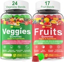 Frutas e legumes sem açúcar Gummies w/D3K2, B9, B12, Magnésio, 41+ Suplemento de Superalimentos naturais e vegetais para Digestivo & Suporte Gut, Energia, Equilíbrio Nutriente, Antioxidante Não-GMO 2pack