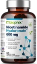 Nicotinamida Hyaluronate 600 mg 60 Vcaps - Natural Flush-Free □ Livre de Glúten Nicotinic Amide Niacin □ Ácido hialurônico Suporta a saúde da pele