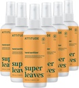 ATTITUDE Hand Sanitizer Spray, EWG Verificado, Mata Germes & Bactérias, Vegan & Base de Plantas, Seguro para Adultos & Crianças, Flor Laranja & Eucalyptus Scent, 3,38 Fl Oz (Pacote de 6) (Boca de Spray)