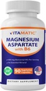 Magnésio Vitamático Aspartato 400mg por Serviço - 90 Cápsulas Vegetarianas - Adicionado B6 para Absorção Máxima - Suporta Músculo, Articulação e Saúde do Coração*