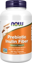 Now Foods Supplements, Prebiotic Inulin Fiber, Suporte intestinal*, Bactérias amigas do nutrishes*, Feito com Inulin orgânico, 180 cápsulas de Veg