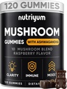 Cogumelos Gummies 10 Blend 120 pcs - Leões Mane, Ashwagandha, Turquia Tail, Cordyceps, Chaga, Reishi Mushroom Complex - Suplemento de Cogumelo para Imune, Energia, Clarity & Cognitive