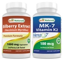 Melhor Naturals Bilberry Extract 1000mg & MK-7 Vitamina K2 100 mcg