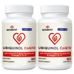 Ubiquinol CoQ10-600mg-Softgel, suplemento ativo Coq10 Ubiquinol com vitamina E & Omega 3, 6, 9, alta absorção-Coenzima-Q10, poderoso antioxidante para a produção de energia, testado, 120 contagem