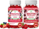 Lunakai Biotin e pacote pré-natal - Pele de cabelo e pregos Suplemento de crescimento com vitamina C e E - Gravidez Gummy multivitamin com ferro e ácido fólico - 30 dias de fornecimento