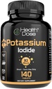 Iodeto de potássio (KI) - 130mg, 140 Comprimidos - Proteção da tireóide de curto prazo, suplemento de iodo e suporte à saúde da tireóide. Fornecimento Mês Completo.