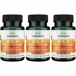 Swanson R-5-P (Riboflavina-5-Fosfato) - Suplemento Vitamina B2 Promovendo Energia, Metabolismo e Saúde da Visão - Fórmula de Bem-Estar Natural - (60 cápsulas) (3 embalagens)