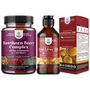 Pacote de extra força Hawthorn Berry Cápsulas Hawthorn Extrair Digestão e saúde do coração Suplemento e óleo de fígado de bacalhau islandês líquido selvagem capturado nórdico Omega 3 óleo de peixe líquido para adultos e crianças