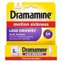 Dramamine Motion Sickness Less Drowsy, Travel Vial, Multicolor, 8 Contagem