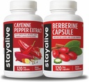 MANTER ALIVE Cayenne e Berberine Bundle com Ceilão Canela e Bitter Gourd Extract, 240 comprimidos Vegan, não-GMO e sem glúten Berberine Cayenne Pepper Supplement