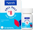 Hyland's No. 8 Cell Salt Mag Phos 6X, alívio de SPM, alívio homeopático natural da dor menstrual e sintomas do crânio muscular, relaxante muscular, rápida dissolução comprimidos, 100 contagem