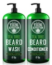Viking Revolution Tea Tree Oil Beard Wash and Beard Conditioner para homens - Conjunto de amaciador de barba natural com óleo de Argan, vitamina E e Ginseng - Shampoo barba e conjunto de condicionador (17 Oz)