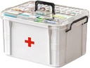 Caixa de armazenamento de medicamentos, Organizador de garrafas de pílulas, Compartimento duplo, Transparente, Grande Capacidade, Branco