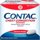 Congestão do tórax contac, Expectante de máxima força Controles Tosse e Thins e Loosens Mucus, Comprimidos de liberação estendida, Guaifenesina 1200 mg, Comprimidos de liberação estendida, 21 Contagem