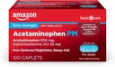 Atenção básica Acetaminofeno PM Caplets, Pain Reliever Plus Nighttime Sleep Aid, força extra, ajuda ocasional menores dores, dores e alívio da dor de cabeça, 100 contagem, embalagem pode variar