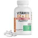 Bronson Vitamina K2 (MK7) com D3 Suplemento de dosagem extra Óssea Saúde Não-GMO Fórmula 10.000 UI e 120 mcg MK-7 Fácil de engolir D K, 60 Cápsulas