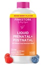 Cegonha rosa Vitaminas pré-natais líquidas para as mulheres - sabor Berry - mistura de alimentos orgânicos - fertilidade, gravidez, pós-parto Essentials - apoio de doença matinal - amamentação e lactação - 32 serviços