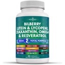 NOVA IDADE Vitaminas de saúde ocular com Bilberry Lutein & Zeaxantina Lycopeno Resveratrol Sementes de uva Astaxantina - Vitamina ocular - 60 Contagem