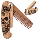 Desfrute do pente de barba de madeira para homens, Acessórios de barba de bolso dobrável para homens, Comb de madeira de noz gravado para bigode, barba e cabelo para ele (Meio crânio)