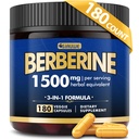 Berberine Suplemento, Berberine de alta resistência 1500MG, 180 Caps - Plus Citrus Bergamot, Berberine HCI Root Suplementos - Metabólico, AMPK Suporte Gestão de Peso Saudável - Vegan, Orgânico, Não-GMO
