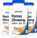 Nutricost Panax Ginseng 1000mg, 240 Cápsulas, 3 Garrafas - Não GMO, Gluten Free, 120 Servings