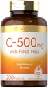Carlyle Vitamina C com roseira HIPS 500mg ou 200 comprimidos ou Fórmula de Alta Potência
