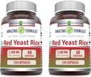Fórmulas surpreendentes Vermelho Levedura Arroz 1200mg Por Cápsulas de serviço Suplemento □ Não-GMO □ Gluten Free □ Made in USA (120 Count □ 2 Pack)