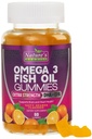 Omega 3 pastilhas de óleo de peixe, coração saudável Omega 3 Gummy Supplement com alta absorção DHA e EPA, junta extra força e suporte cerebral, delicioso sabor laranja óleo de peixe natureza Vitamina - 60 pastilhas