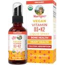 MaryRuth's Organic D3 + K2 Spray para adultos e crianças para a saúde óssea ; Vitamina D3 como colecalciferol ; Vitamina K2 ; Imunidade ; Absorção mineral ; Saúde do coração ; Vegan ; Não-GMO ; Gluten Free 1 Fl Oz