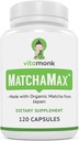 MATCHAMAXTM Organic Japanese Matcha Cápsulas - Puro Organic Matcha Green Tea Pills for Smooth Zen-Like Energy and Natural Mood Boost - Vegan Matcha Supplement Embalagem com Antioxidantes - 120ct