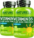NATURELO Vitamina D - 2500 UI - Planta com base em líquen - Suplemento natural D3 para o sistema imunológico, Apoio ósseo, Saúde Conjunta - Vegan - Não-GMO - Glúten Grátis - 180 Cápsulas (Pacote de 2)