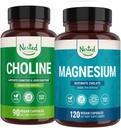 Aninhado Naturals Choline Bitartrato & Magnésio Glicinato Quelato Stack – Relaxamento, Suporte ao Sono, Desempenho Cognitivo (210 Contagem)